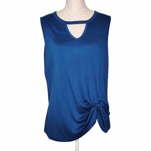 PINKMSTYLE Tank Top XL Cutout Ruched Blue Sleeveless